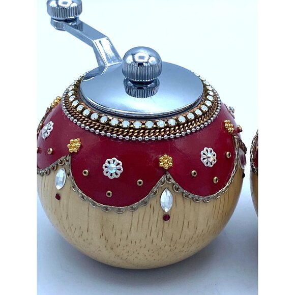 Florentine Elaborate Wood Hand Decorated Ball Salt Shaker and Pepper Mill Wood S - Picture 4 of 6
